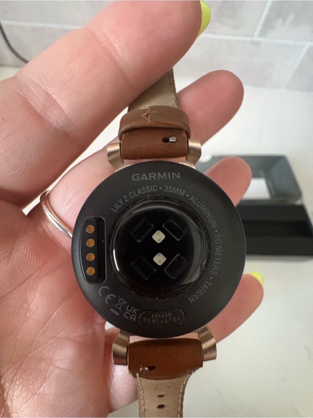 garmin Brown Leather Strap Smartwatch with Round Silver Case - Picture 2 of 7